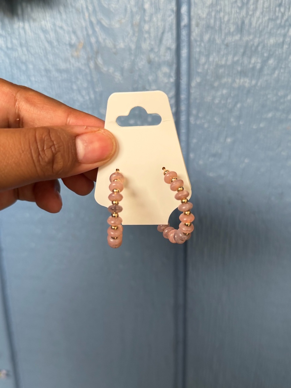 Pink Beaded Hoop Earrings with Gold Accents